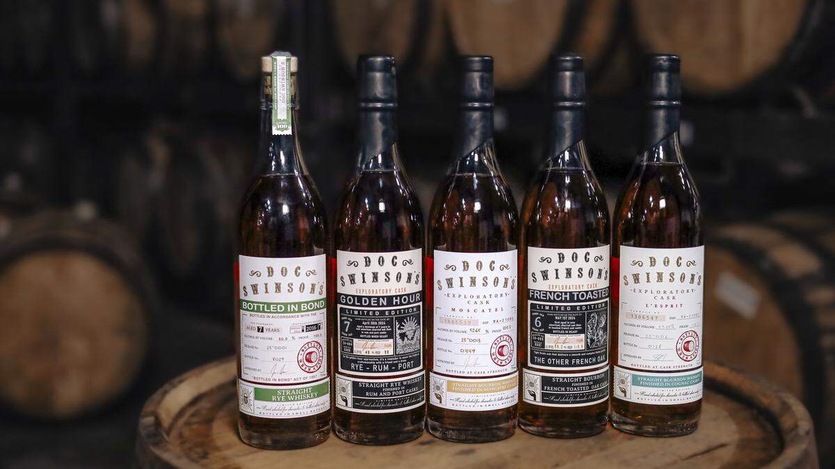 Award-winning whiskeys from Doc Swinson’s that won medals at the 2024 San Francisco World Spirits Competition.
