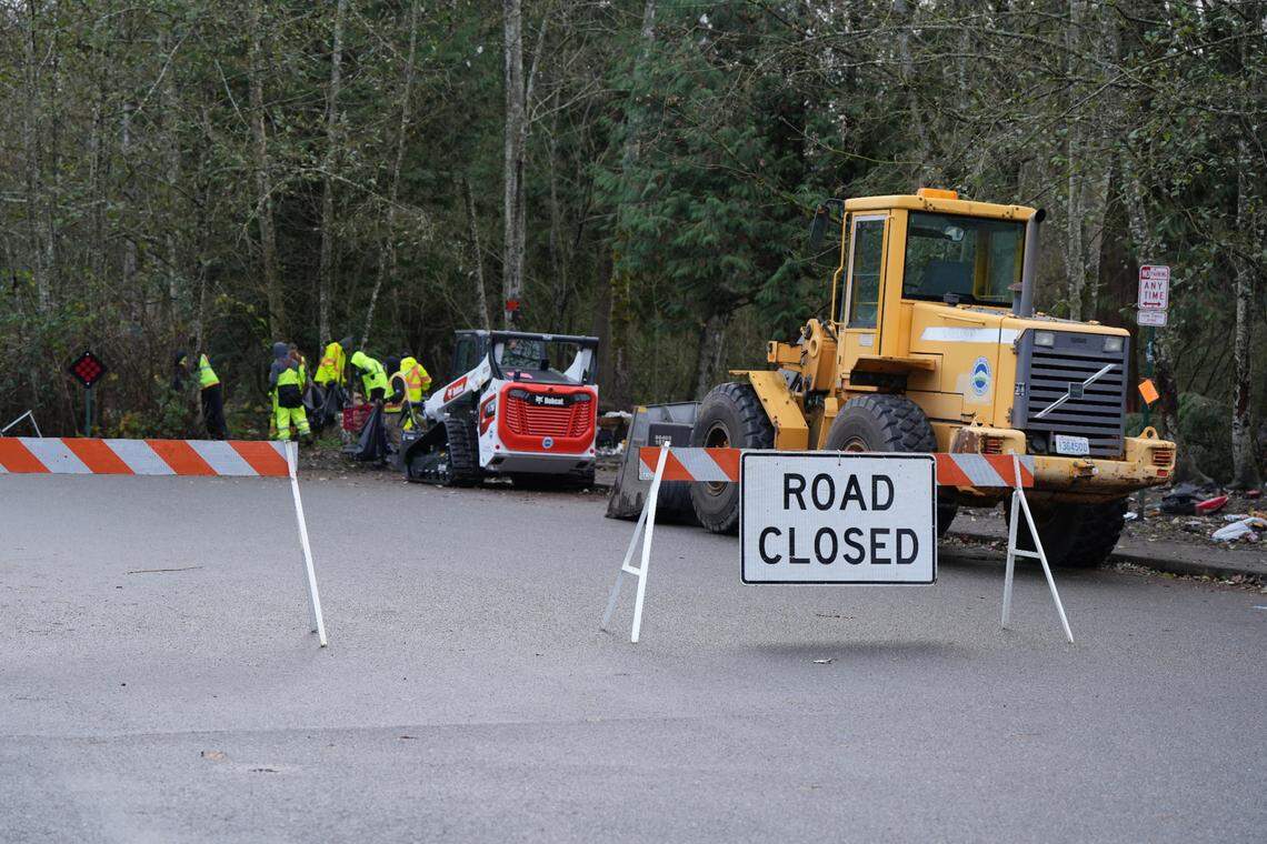 Crews closed part of E. Stuart Road as they began cleaning up the encampment.