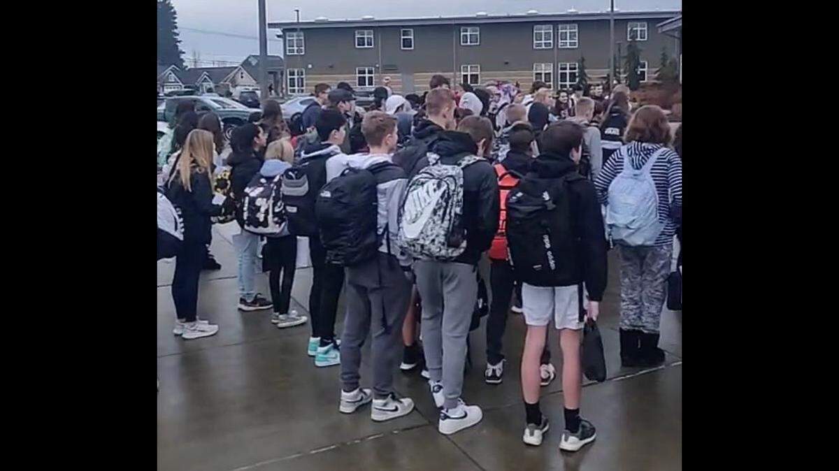 An estimated 150 to 200 students at Lynden Middle School staged a protest against universal mask mandates on Wednesday.