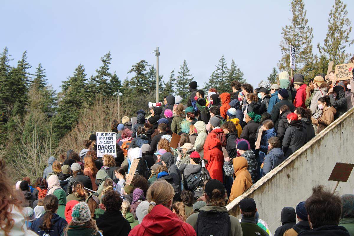 Hundreds gathered Friday on The Stairs To Nowhere on the Western Washington University Campus.