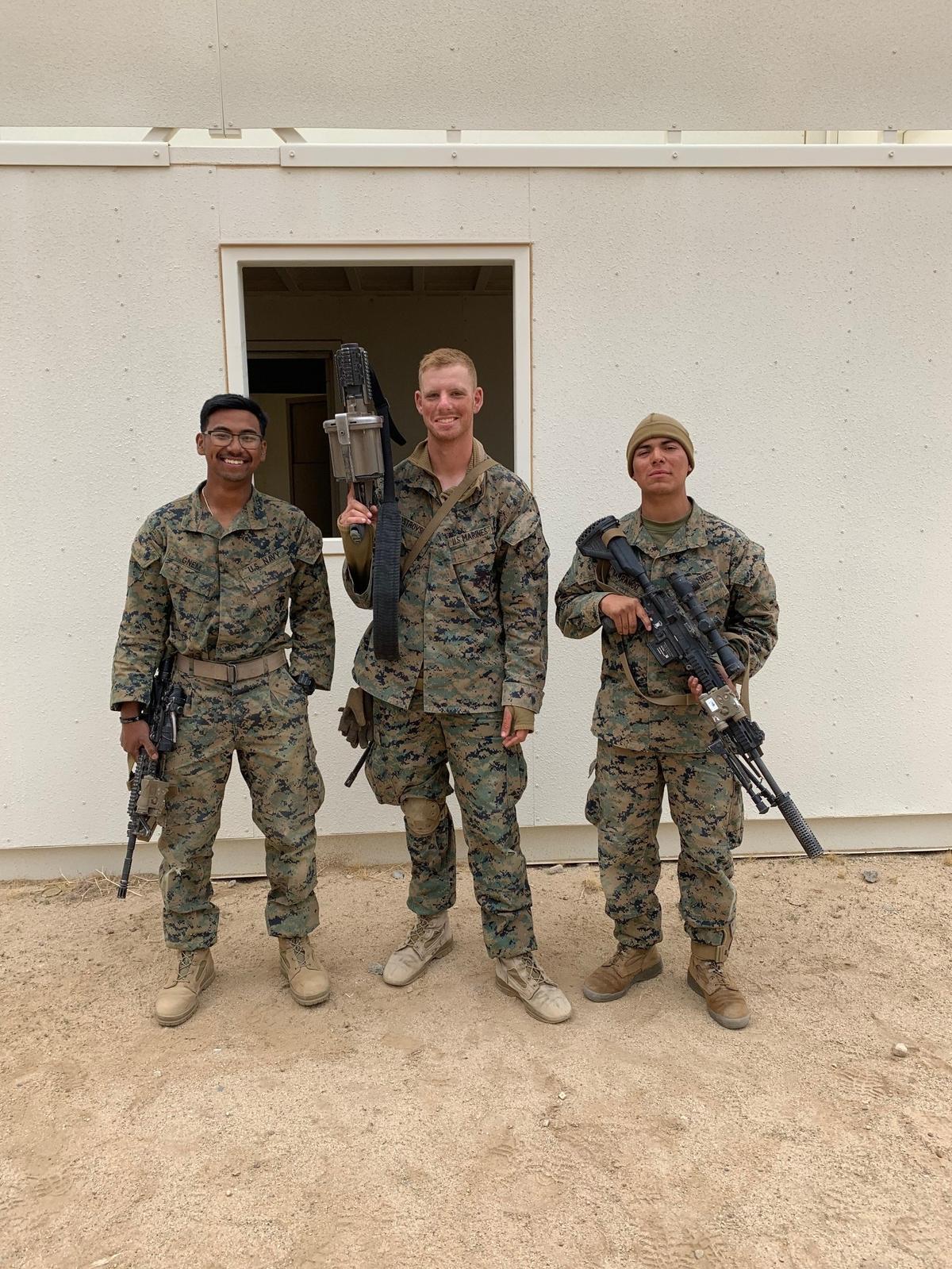 Jack Ostrovsky, center, wanted to become a rifleman, and he ultimately received that designation in infantry training, earning a rifle expert badge in the process before graduating in November.