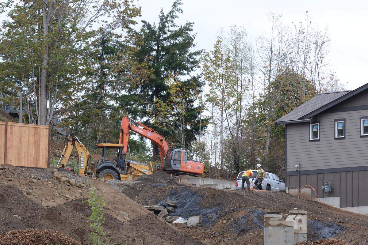 Work progresses in September 2018 on homes being built on a once-wooded hillside near James Street and Gooding Avenue in the King Mountain neighborhood.