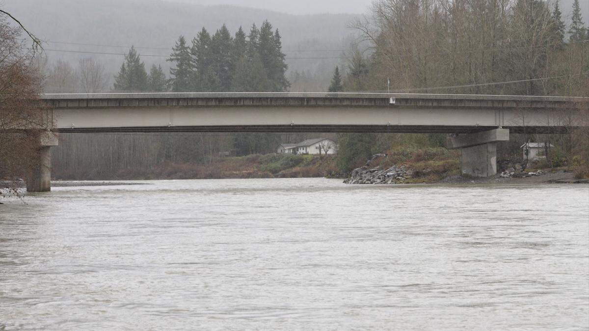 Whatcom County Fire District 1 and search and rescue crews on Sunday rescued a man who was stranded on an island in the Nooksack River near Nugents Corner, shown here in January, after heavy weekend rains left him stranded.
