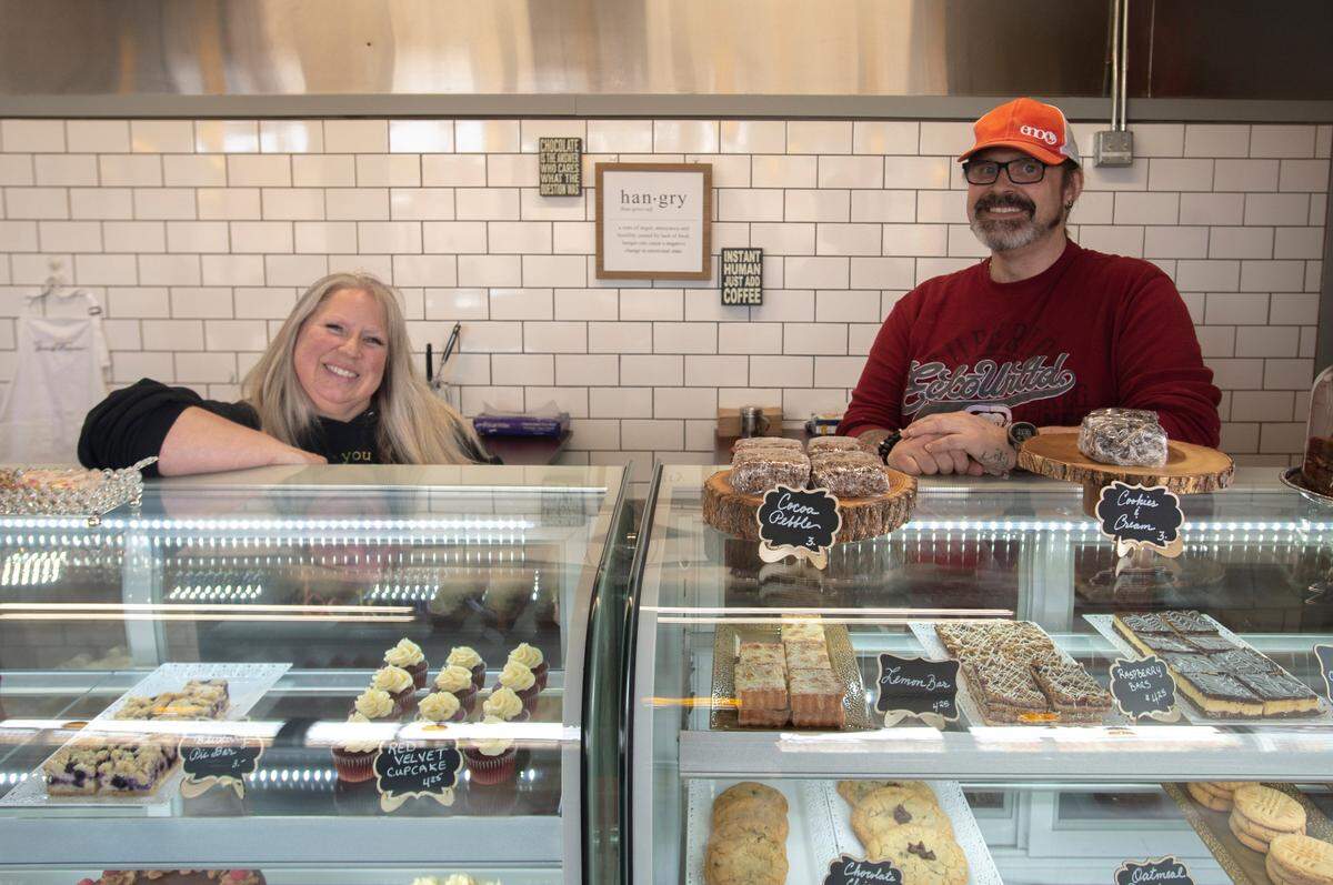 Siblings Marci and Colby Abshire at their new Slice of Heaven Bakery and Cafe on Wednesday, April 13, in Bellingham.