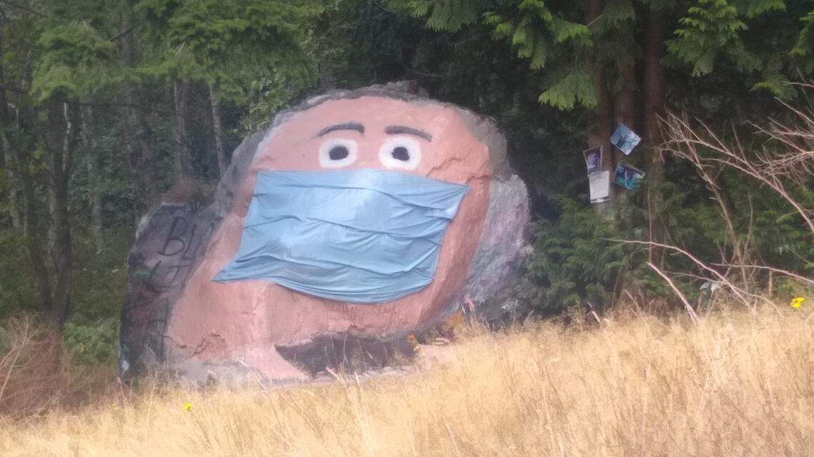 Bellingham graffiti rock finally gets a face . . . but it’s all covered up