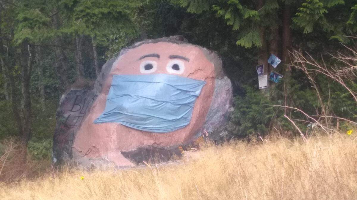 Bellingham graffiti rock finally gets a face . . . but it’s all covered up