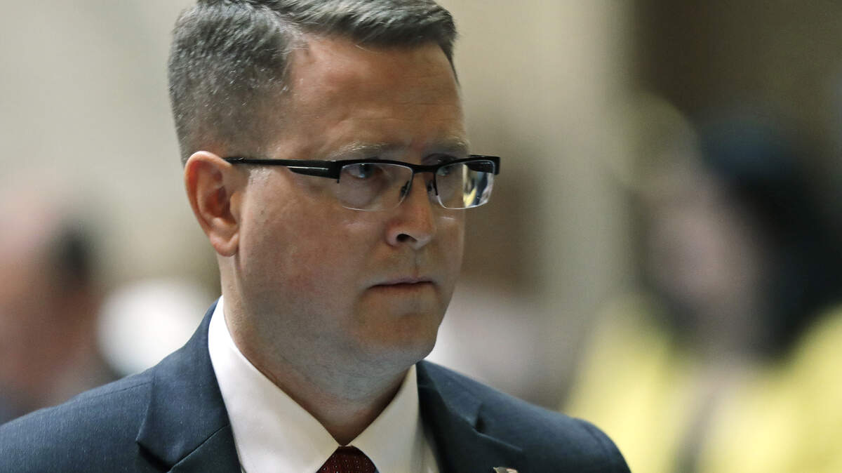 Washington State Rep. Matt Shea, R-Spokane Valley, shown in an April 22, 2019, file photo, has championed the movement to create a 51st state. At the Liberty State Gala on Thursday in Spokane Valley, Shea spoke of the cultural and political differences between eastern and western Washington, denied the existence of global warming, and claimed the United States is “a Christian nation” under siege by atheists and Communists. (AP Photo/Ted S. Warren)