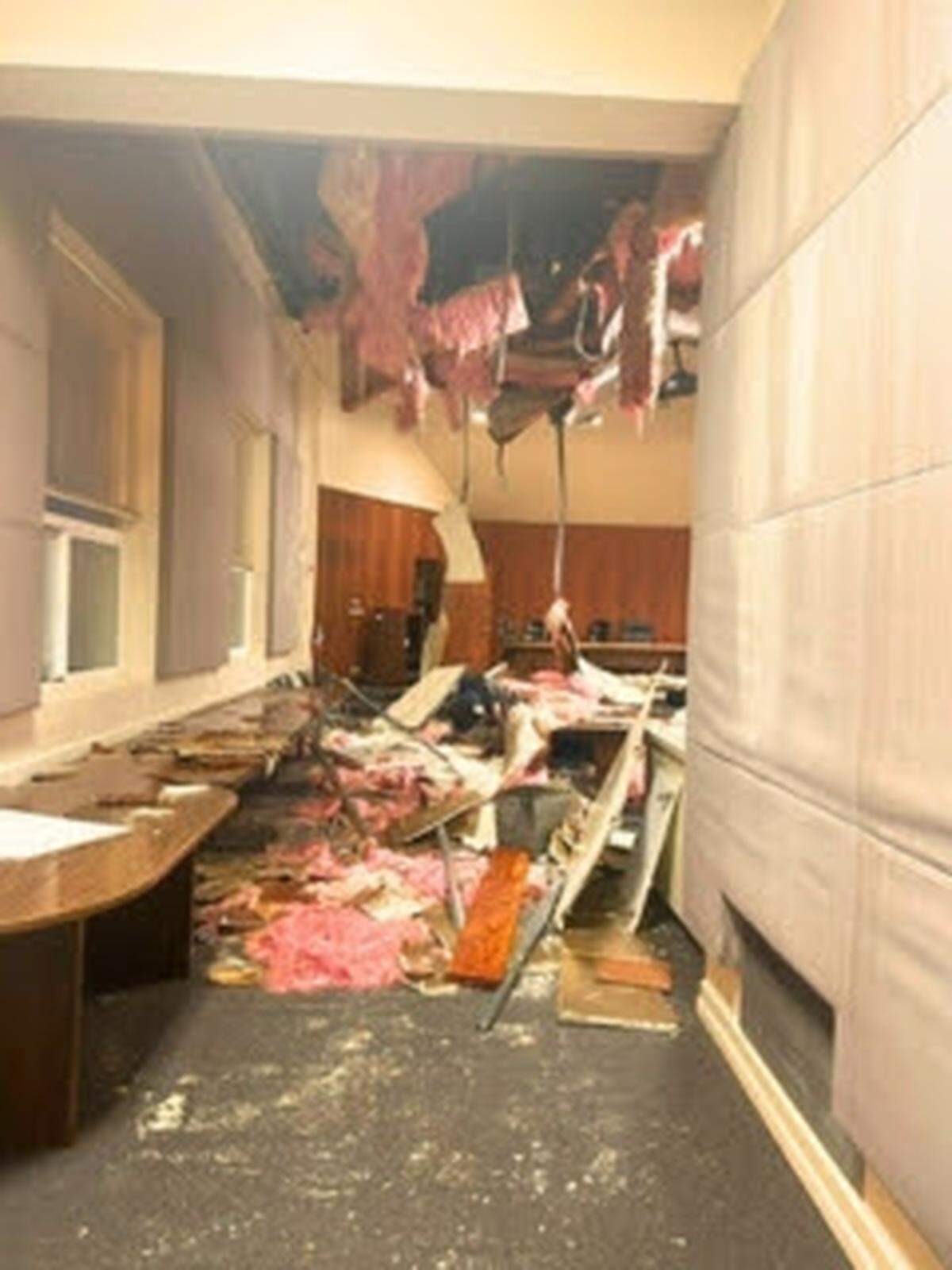 Damage from a broken water pipe is shown Saturday, Jan. 13, 2024, at the former Roeder School, a 1908 building that formerly housed the Bellingham Public Schools administrative offices in Bellingham.