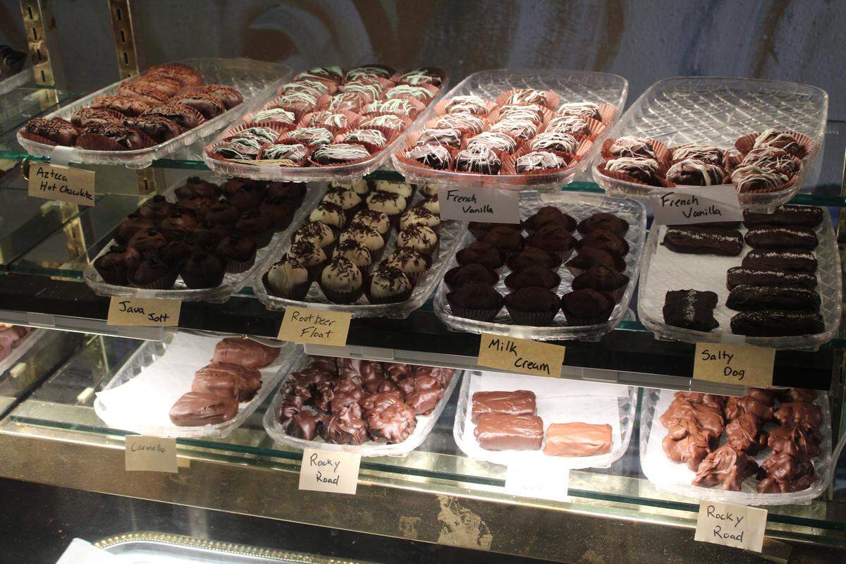 Handcrafted chocolates are on display at Sweet Art in Bellingham.