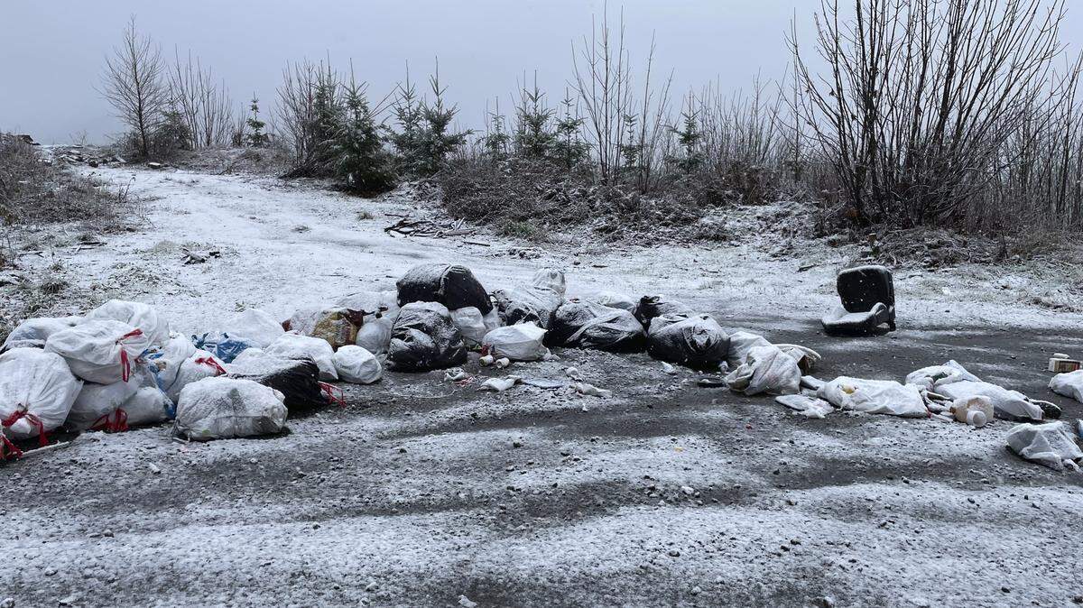 Trash piled up on Sumas Mountain from illegal dumping. This, combined with unsanctioned trail building and timber theft has forced DNR to close the mountain to vehicle access until the end of summer 2024. The mountain was announced closed Friday, Dec. 14 2023.