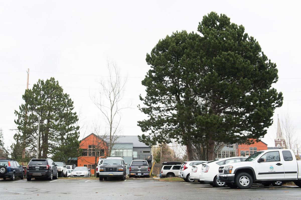 The westerly half of this parking lot owned by City of Bellingham is being considered for a future homeless shelter. The spot is bound by A and B streets as well as Halleck and Girard streets in Bellingham.
