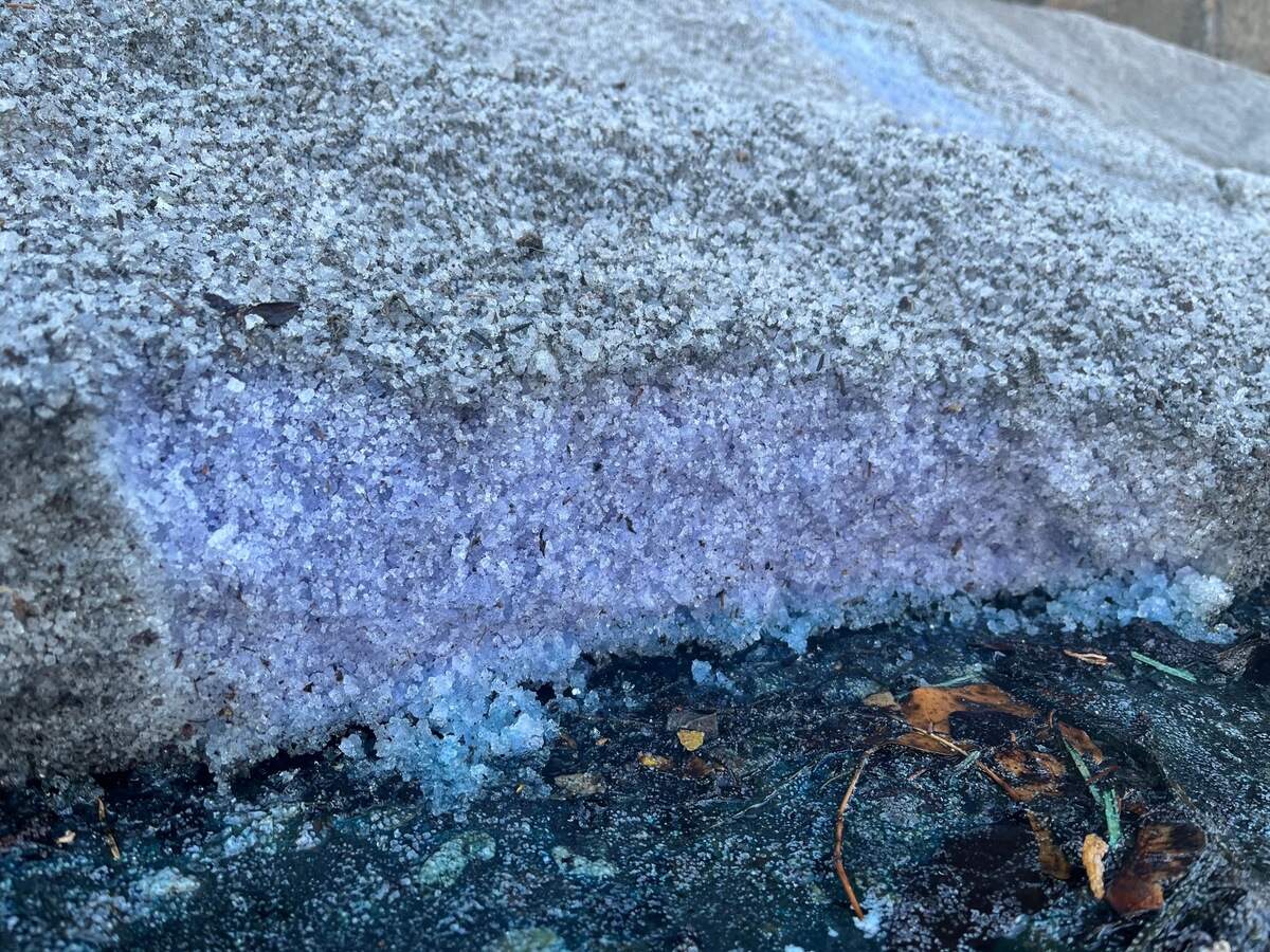 Layers show different colors of salt that will be used on snowy roads Wednesday, Nov. 2, at the city’s Pacific Street operations facility in Bellingham.