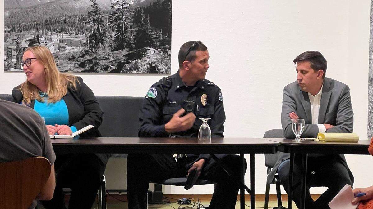 Washington state Rep. Alicia Rule, D-Blaine, left, is shown with Bellingham Police Department Deputy Chief Don Almer, center, and Rep. Alex Ramel, D-Bellingham in 2022.