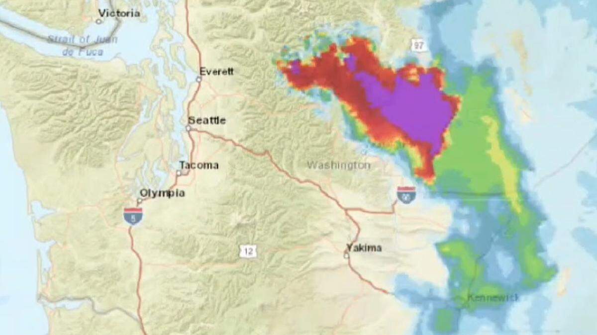 A National Oceanic and Atmospheric Administration graphic shows wildfires in Eastern Washington.