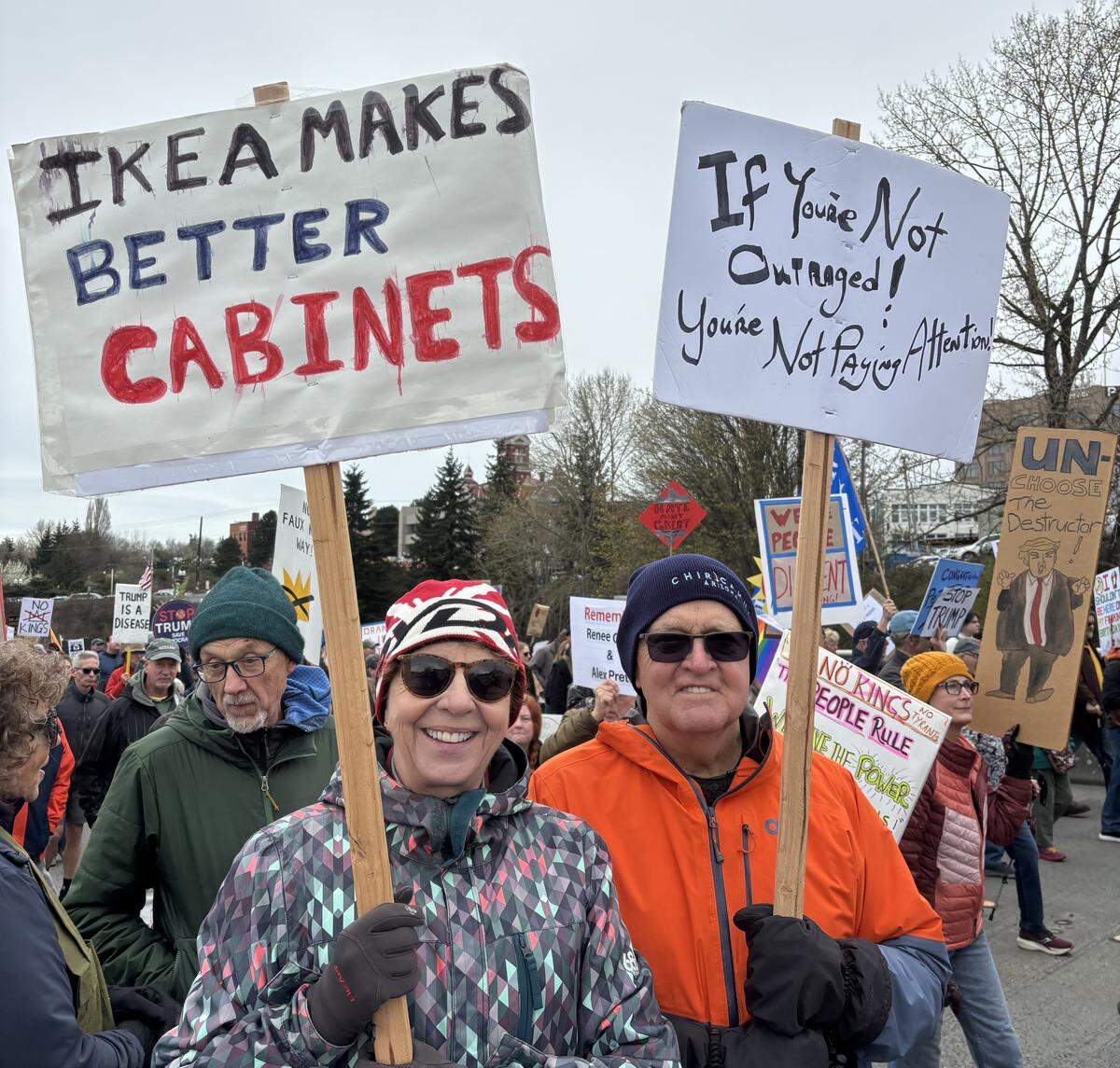 Sally and Bill Baird at Bellingham’s No Kings rally March 28, 2026.