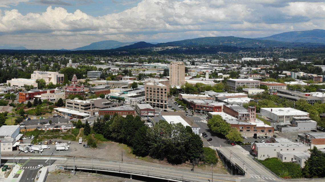 Downtown Bellingham east from the former Georgia-Pacific property.