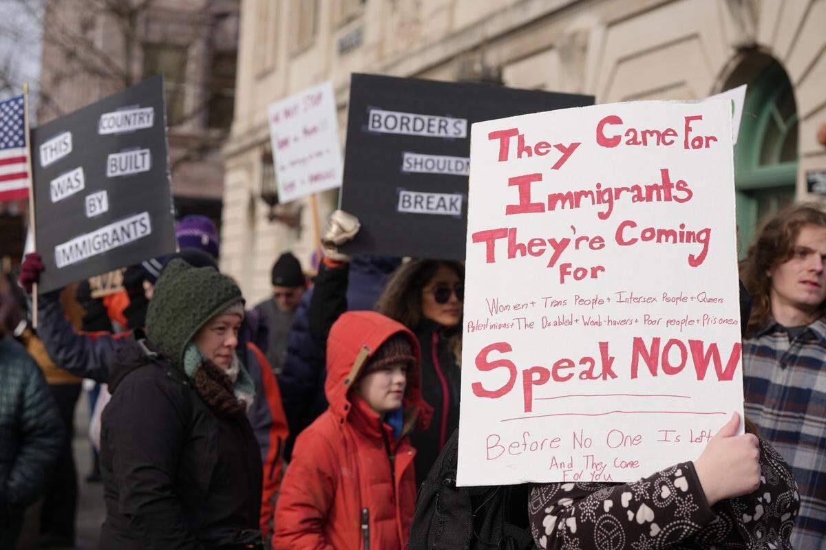 About 150 people gathered outside the Federal Building in downtown Bellingham on Wednesday to protest President Donald Trump’s administration, the Project 2025 agenda and Elon Musk. The protest was part of a larger series of Trump administration protests underway nationwide.