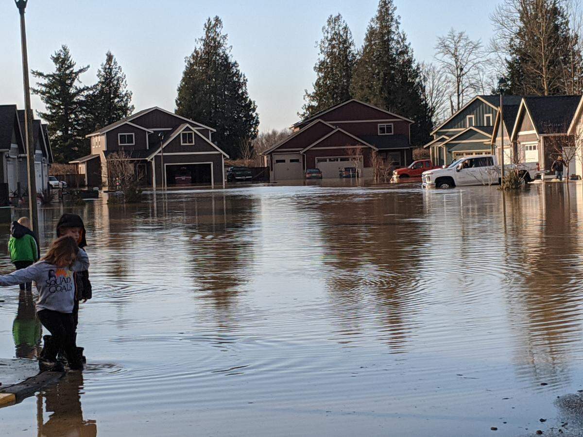 Amareen Court in Nooksack is one of several streets flooded in the Nooksack area on Saturday, Feb. 1, 2020.