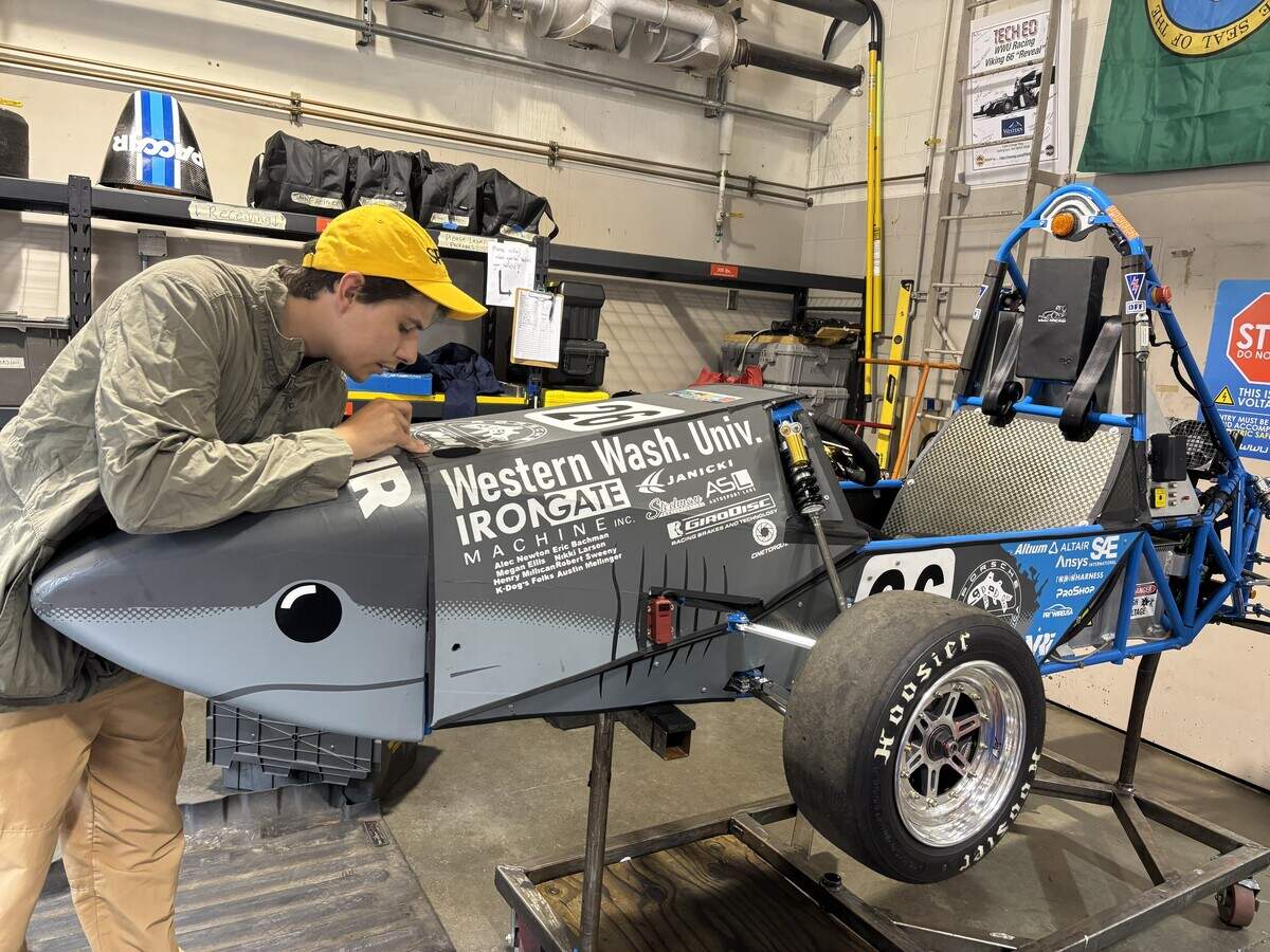 The WWU Racing team designed the front of the car to look like a shark.