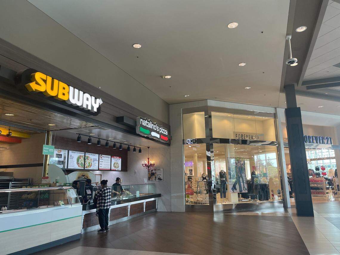 Subway, Natalino’s Pizza and Forever 21 inside Bellis Fair Mall in 2023.