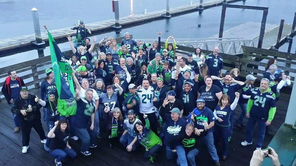 A Seahawks celebration at Rock the Dock bar in Tacoma.