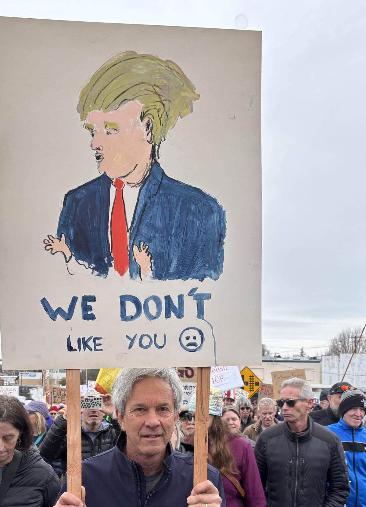 Mike Grummel at Bellingham’s No Kings rally March 28, 2026.