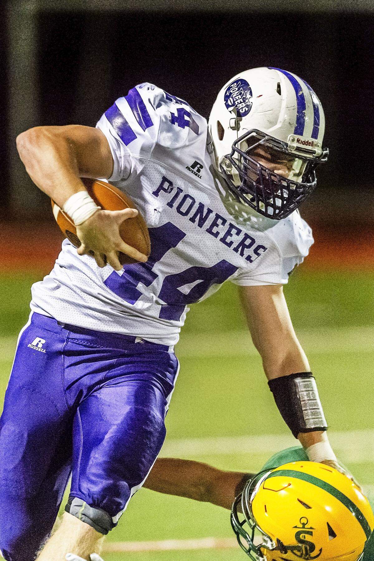 Nooksack Valley senior Dane Winter’s move from the offensive line to running back has paid big dividends for the Pioneers with plenty of big-play touchdowns and possibly helped his chances to play in college.