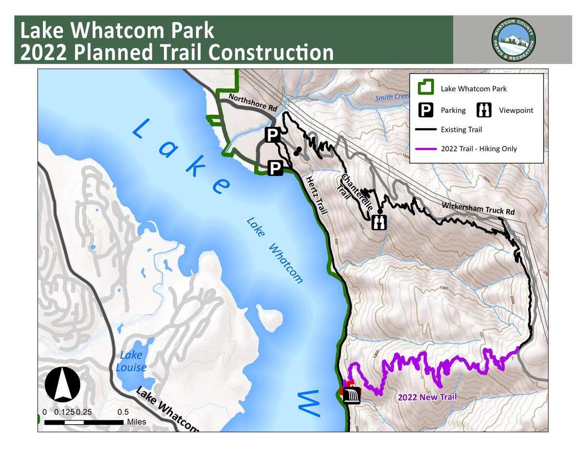 A project map shows the location of the new hiking-only route that links the Chanterelle Trail to the Hertz Trail.