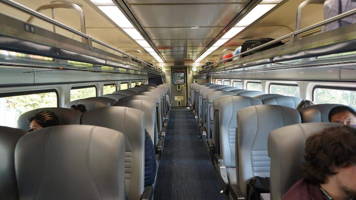 The Amtrak Cascades passenger train was about 70% full when it restarted service from Seattle, Wash., to Vancouver, B.C., Monday, Sept. 26, 2022.