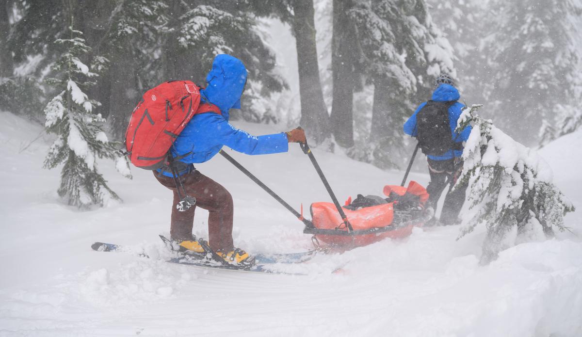 Bellingham Mountain Rescue team members conduct a training exercise with a ski toboggan in Swift Creek near Mt. Baker Ski Area in this undated photo.