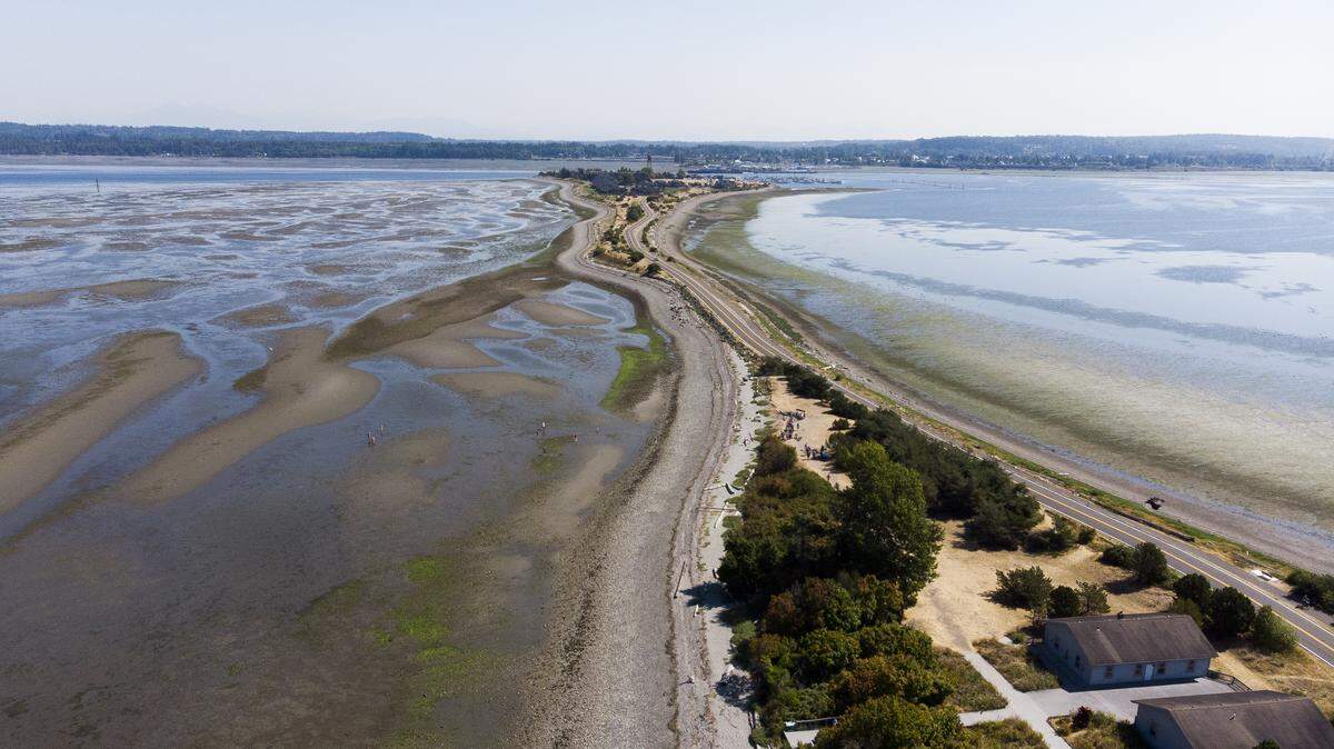 Semiahmoo Spit in Blaine provides access to Semiahmoo Bay, left, and Drayton Harbor, right.