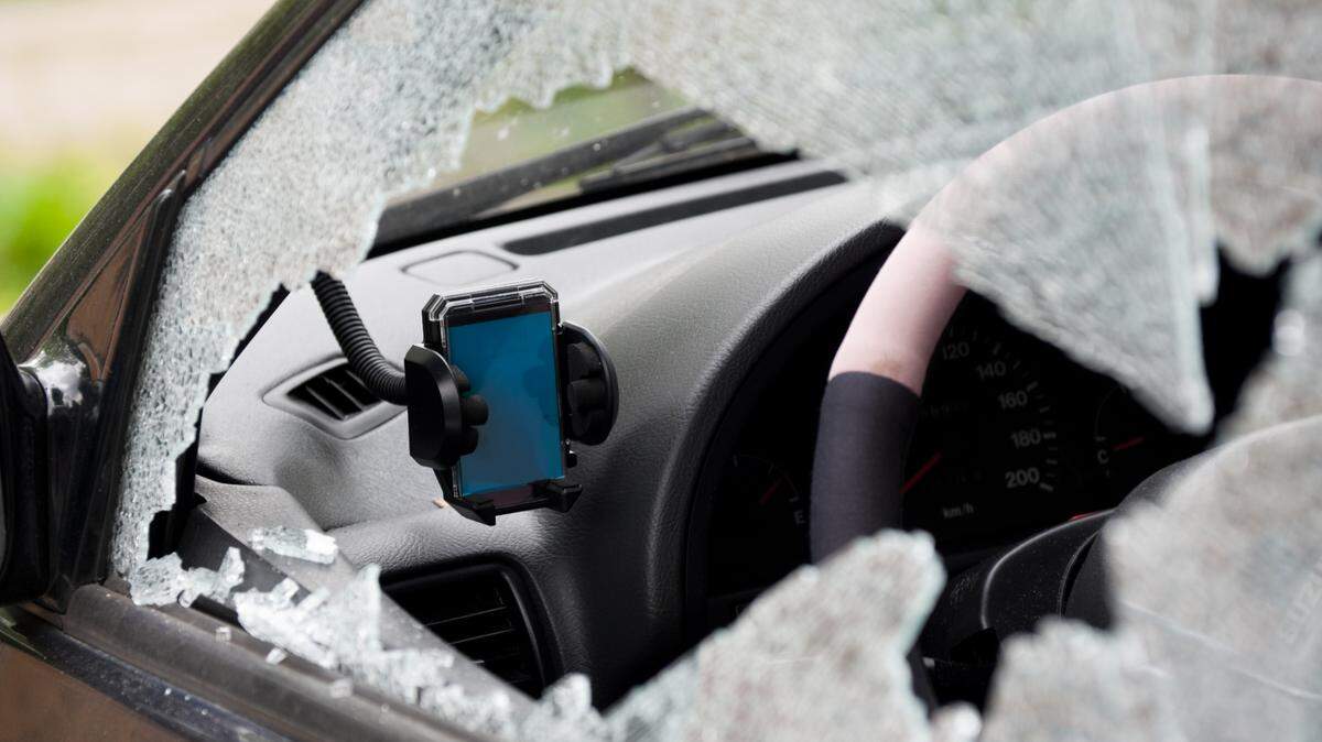 File photo. A car window is smashed.