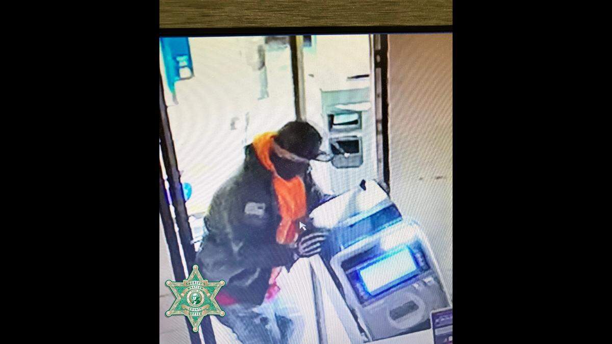 The Whatcom County Sheriff’s Office is looking for a man seen on surveillance video pulling an ATM out of a Blaine Road store south of Blaine Tuesday, Jan. 17.