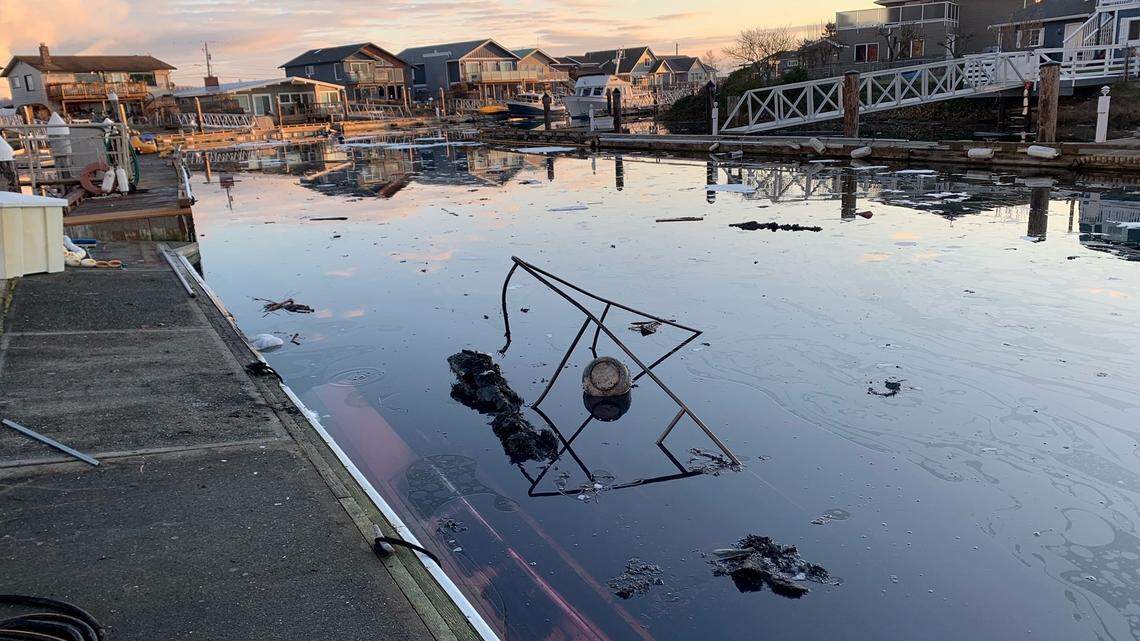 A 60-foot vessel caught on fire and leaked diesel into the water off Sandy Point in Ferndale on Friday, March 4.