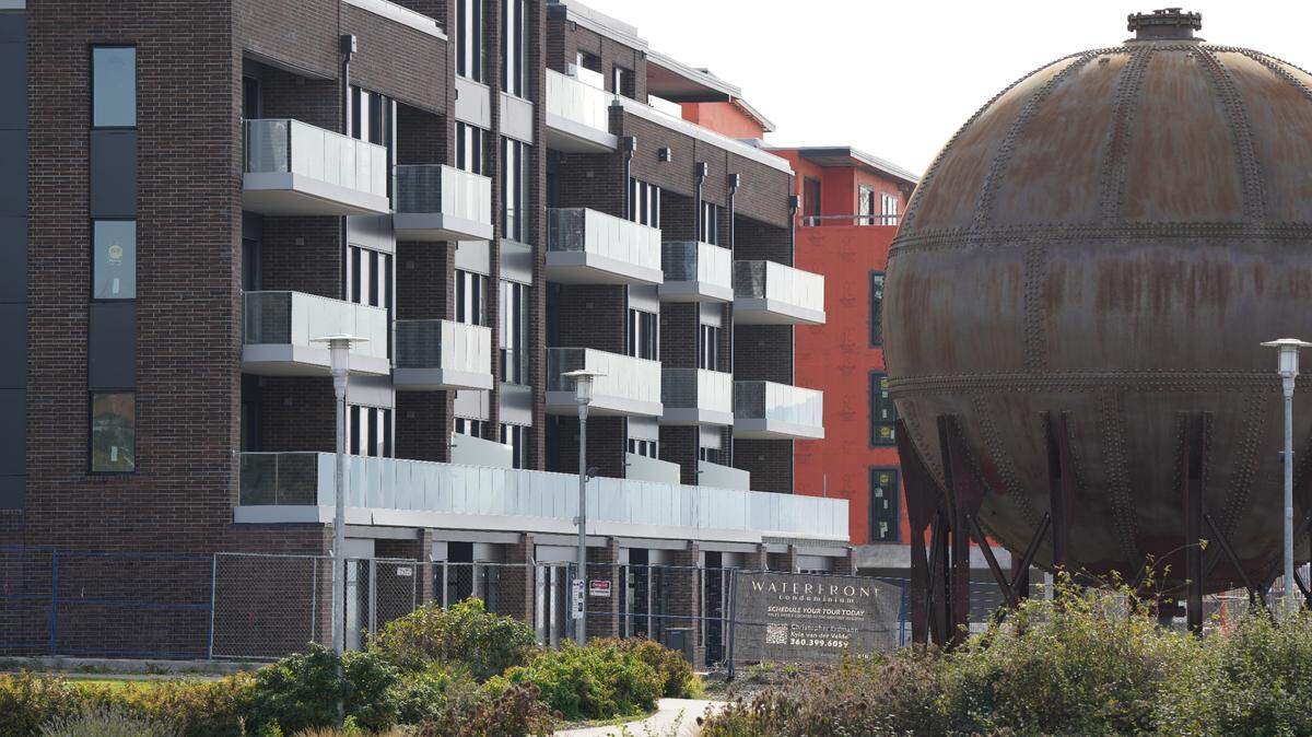 One of three multi-million dollar residential condo buildings under construction along the waterfront in Bellingham.