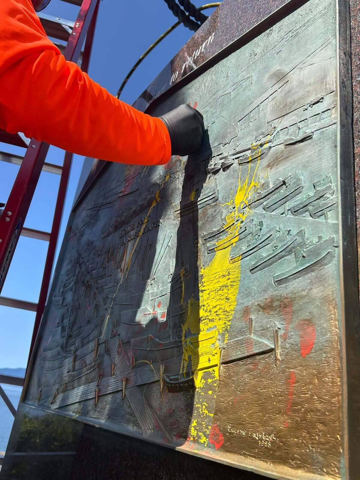 Port of Bellingham employees were still working to restore the statue Tuesday.