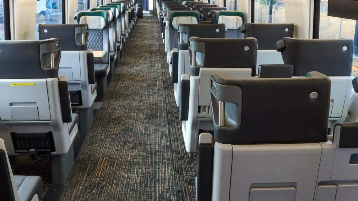 Each train seats more than 300 passengers and prioritizes ergonomics, offering large and sturdy tray tables, cushioned headrests, water bottle holders, and a seat-back tablet holder, Amtrak said at its website.