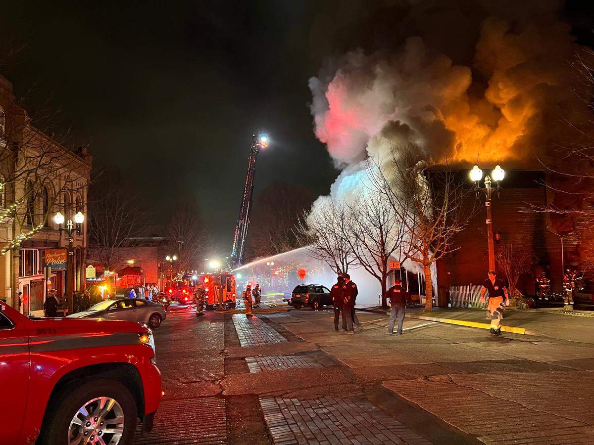 A building that was home to Harris Avenue Cafe and the Old Independent Coffee House in Fairhaven was destroyed by fire.