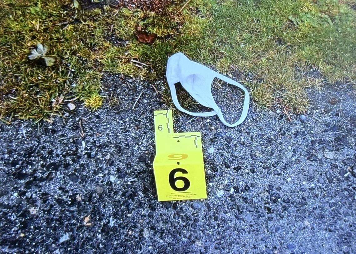 The white face mask found near the body of Tom Flood on the Semiahmoo Spit had the DNA of Lynda Clare Mercy, accused of Flood’s murder, on it.