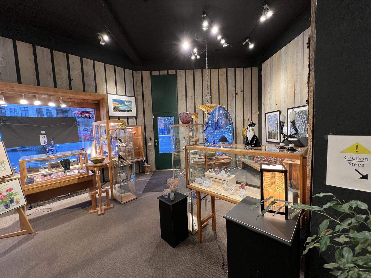 Jewelry, sculptures and paintings are on display at Fairhaven’s Gallery West in this undated photo in Bellingham. The gallery will close at the end of 2025.