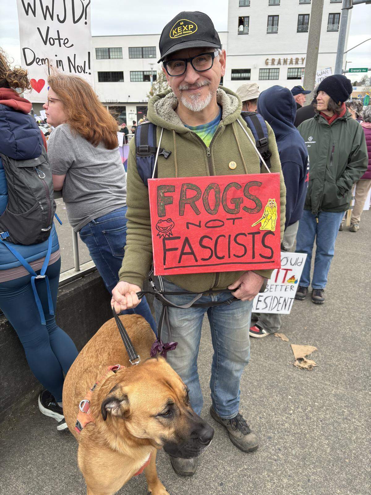 Jeremy Wilson at Bellingham’s No Kings rally March 28, 2026.