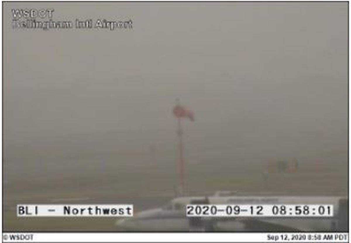 The state’s runway camera shows wildfire smoke at Bellingham International Airport at 9 a.m. Saturday, Sept. 12.