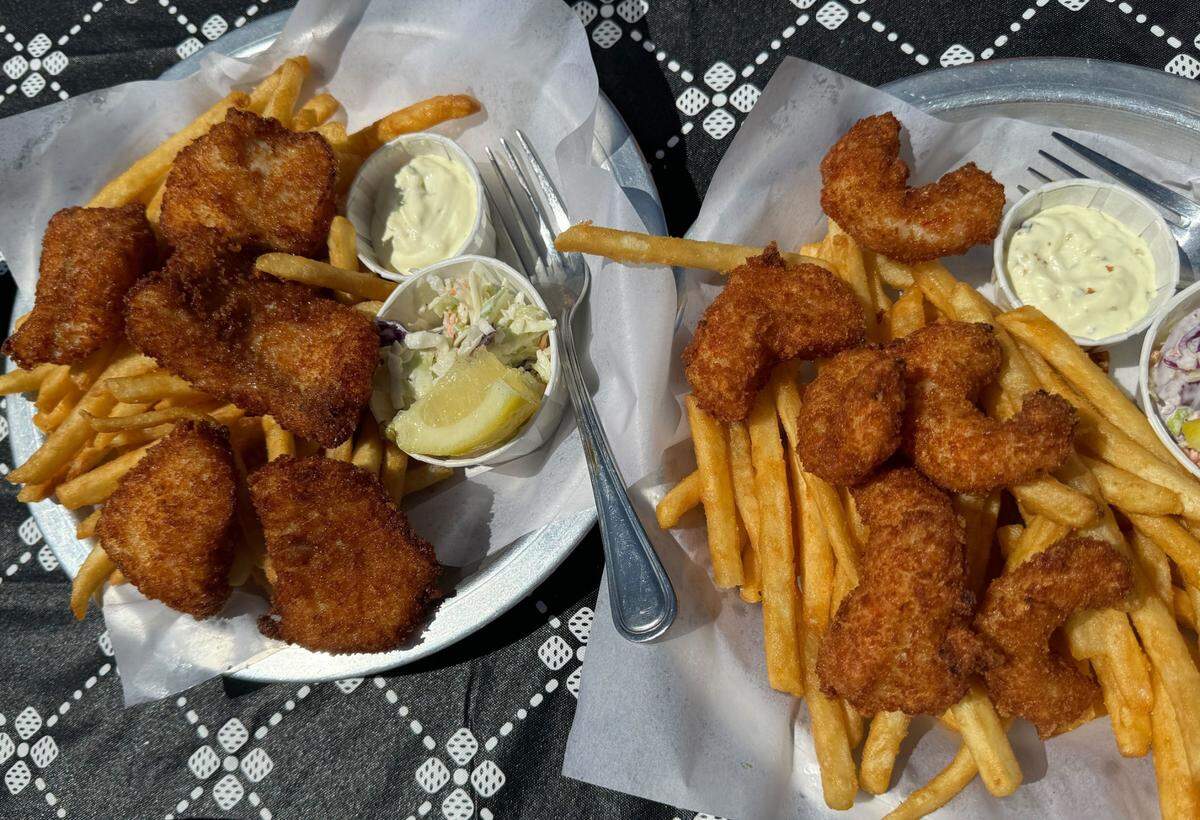 Fish and chips and popcorn shrimp from Drayton Harbor Oyster Company at 795 Peace Portal Drive in Blaine, Wash. on Friday, July 12, 2024.