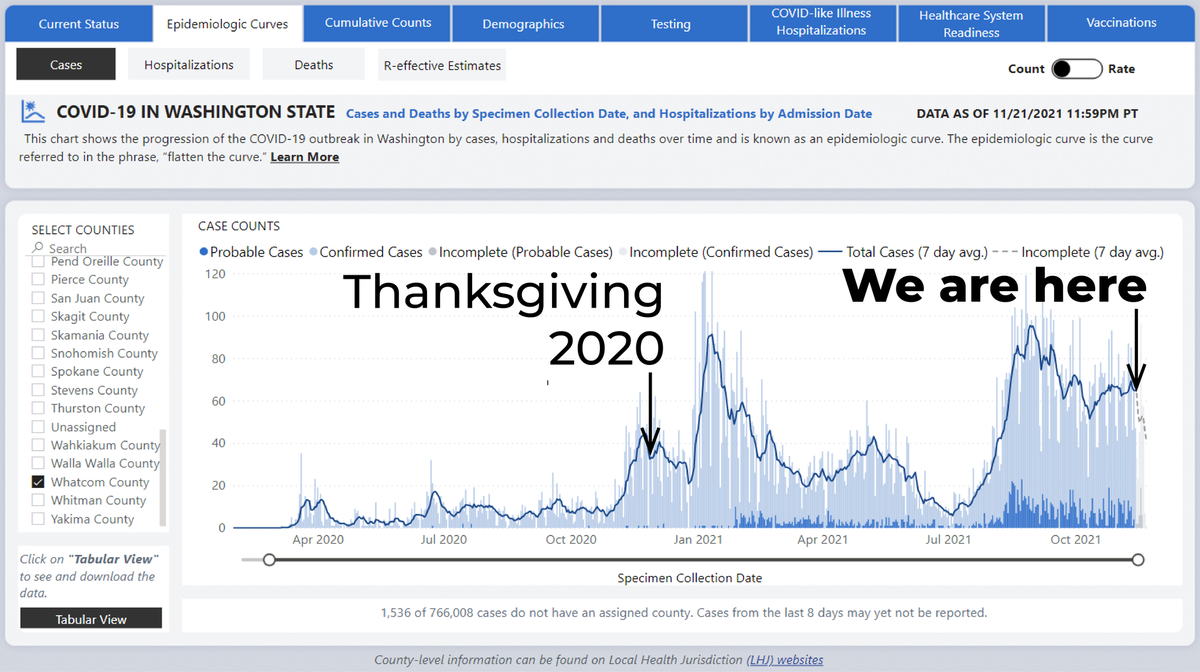 The Whatcom County Health Department on Tuesday reminded residents that COVID-19 numbers remain high heading into the Thanksgiving holiday in a Facebook post on Tuesday, Nov. 23, 2021.