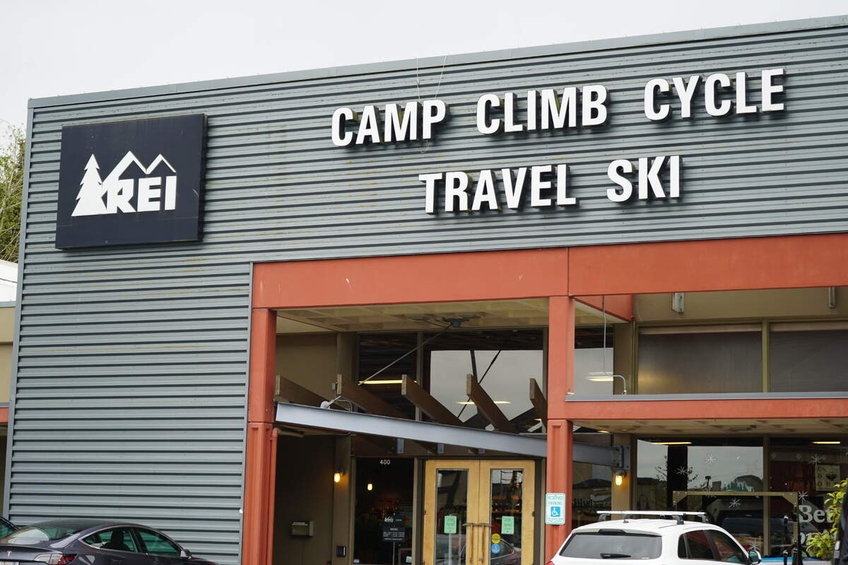 The REI Co-op is located at 400 36th St. in Bellingham, Washington. Its employees announced May 1, 2023, that they filed with the National Labor Relations Board to form a union.