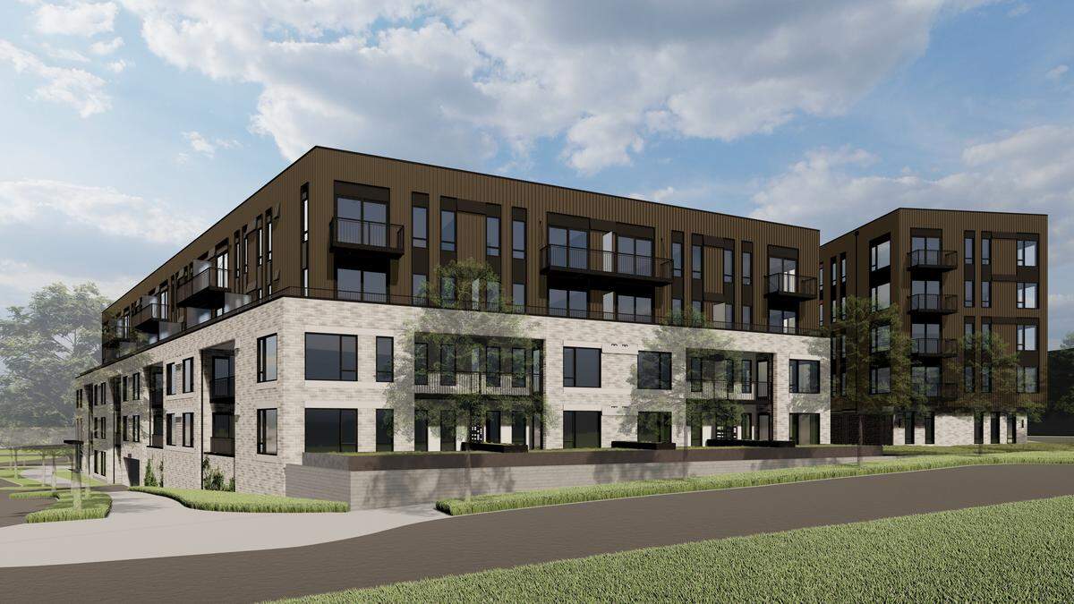 A rendering shows the proposed design of the Manning Apartments in Barkley Village in Bellingham. 