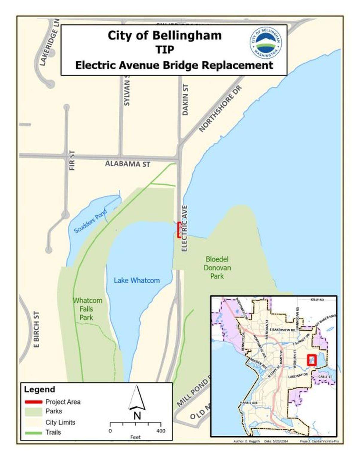 A red mark shows the location of the Electric Avenue bridge.