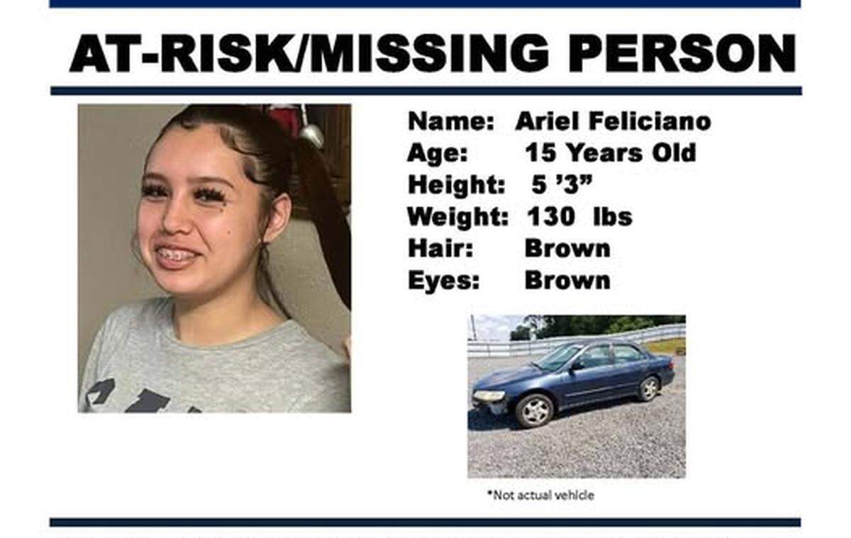 A missing person poster from the Washington State Patrol shows Ariel Feliciano, 15.