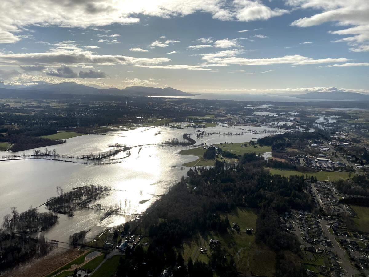 Aerial photo from Feb. 2 shows the flooding in Whatcom County. Gov. Jay Inslee issued an emergency proclamation Wednesday that allows state agencies to assist Sumas, Nooksack, Everson and other cities affected by the recent snowstorm, flooding and landslides.
