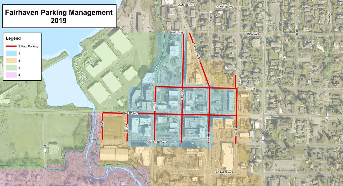 Two-hour parking in Fairhaven will soon expand out from the district’s busy commercial core to these new spots. Crews will put up new signs in August 2019.